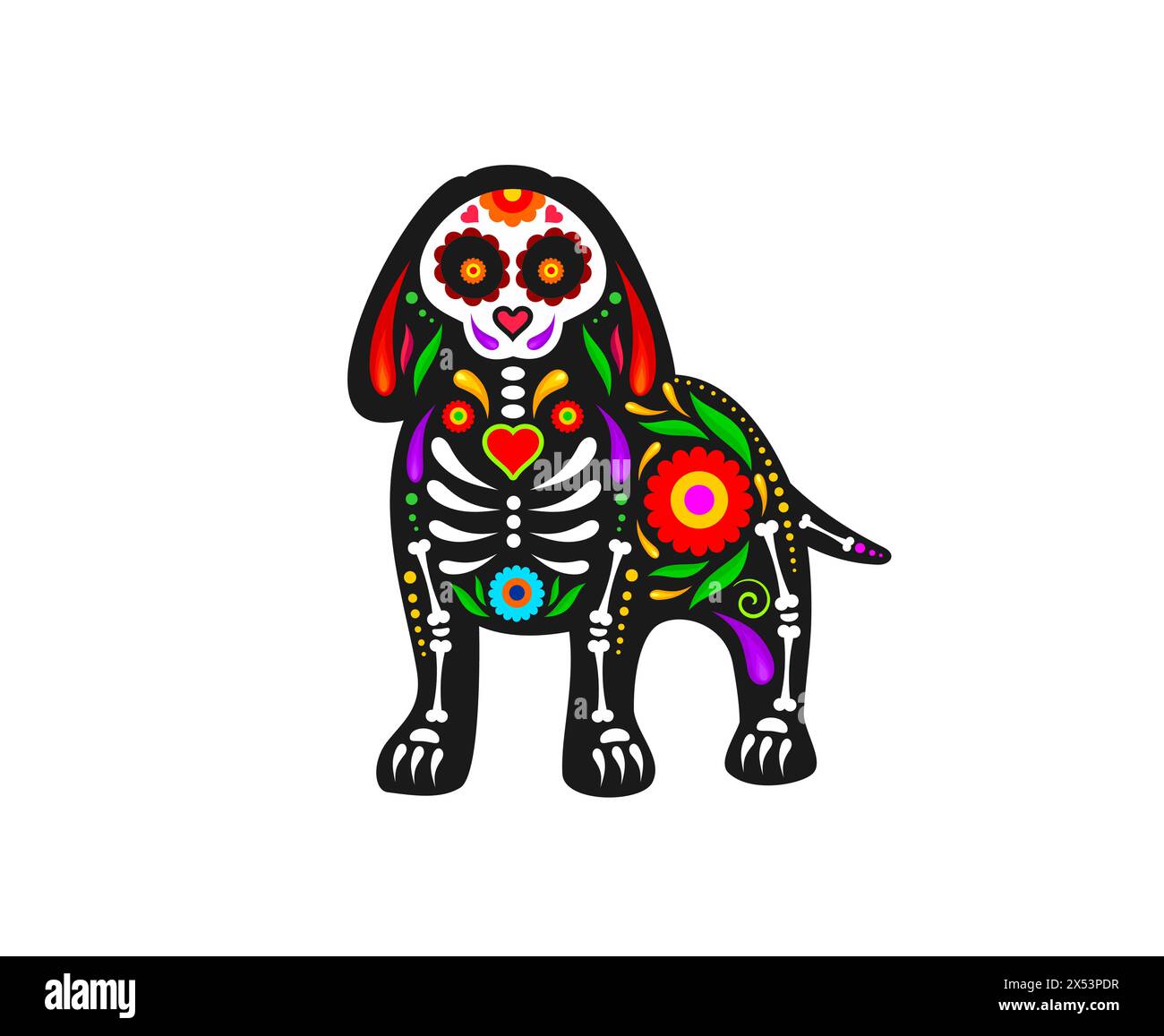 Mexican Day of Dead, dog animal with sugar skull, vector tattoo ...