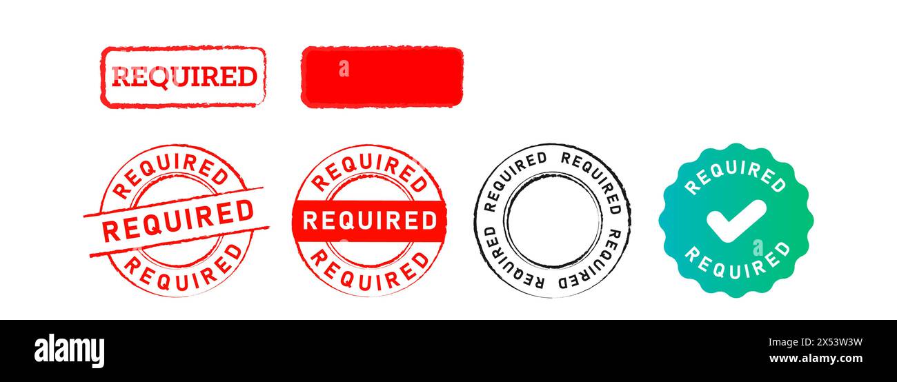 required rubber stamp and seal badge label sticker sign for information essential instruction Stock Vector