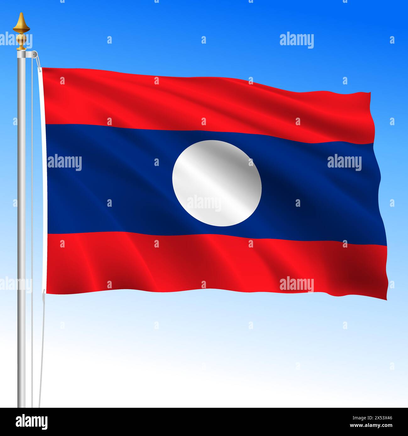 Laos official national waving flag, asiatic country, vector illustration Stock Vector
