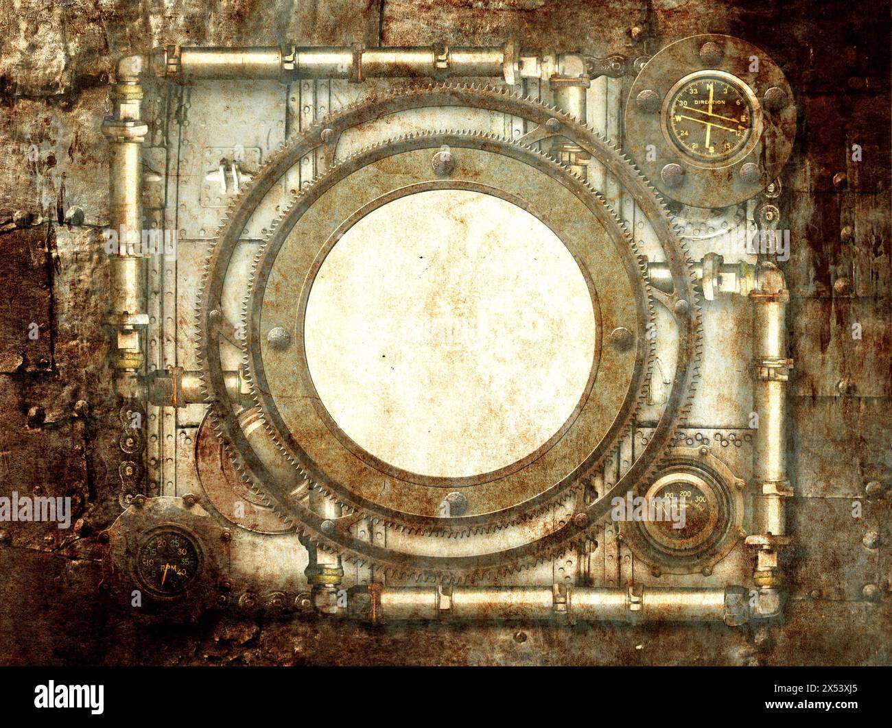 Grunge retro background in steampunk style with paper texture, frame ...