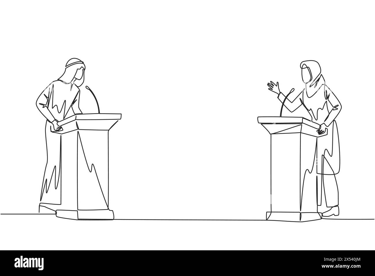 Continuous one line drawing Arabian businessman and businesswoman ...
