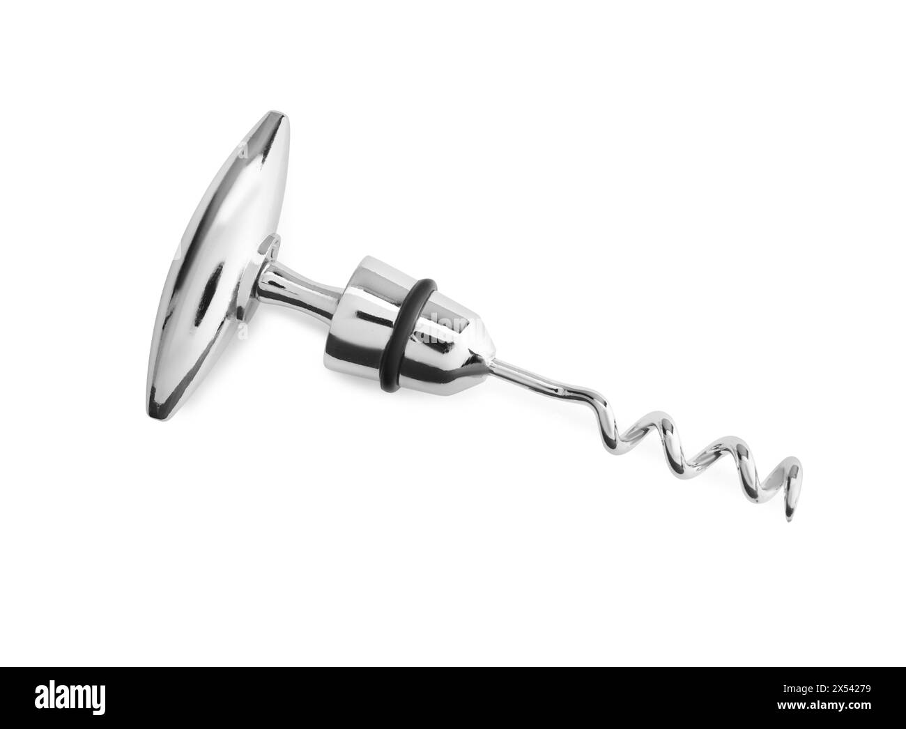 One metal corkscrew isolated on white, top view Stock Photo Alamy