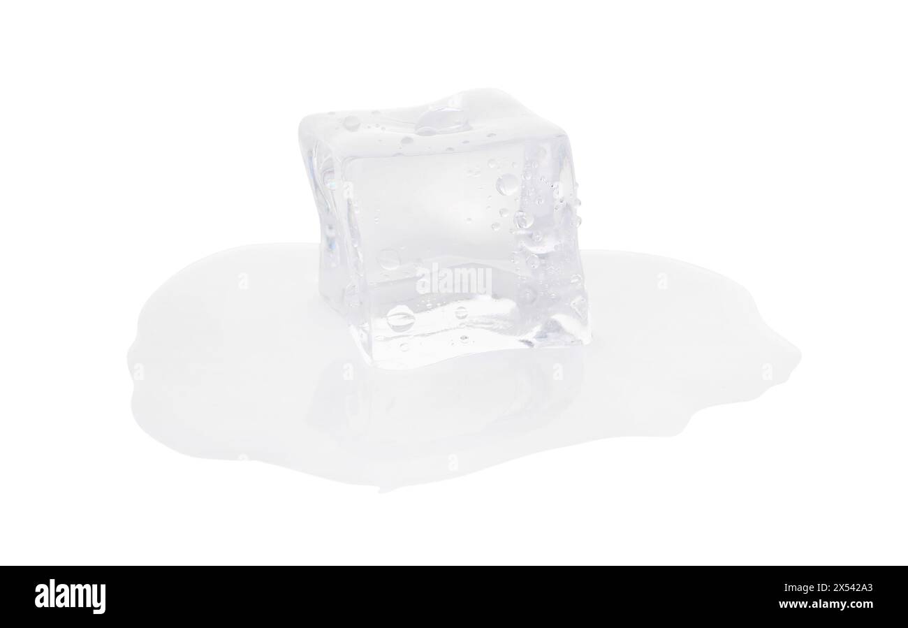One melting crystal clear ice cube isolated on white Stock Photo - Alamy
