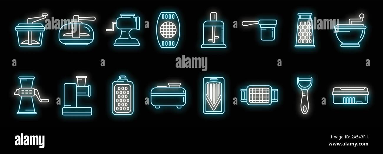 Vegetable cutter icons set outline vector. Chopper appliance. Cooking ...