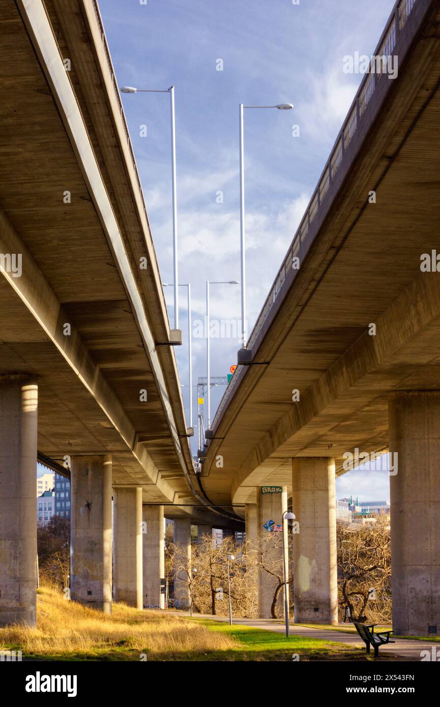 Essinge Bridge Essingeleden bridge in Stockholm from the underside Stock Photo - Alamy