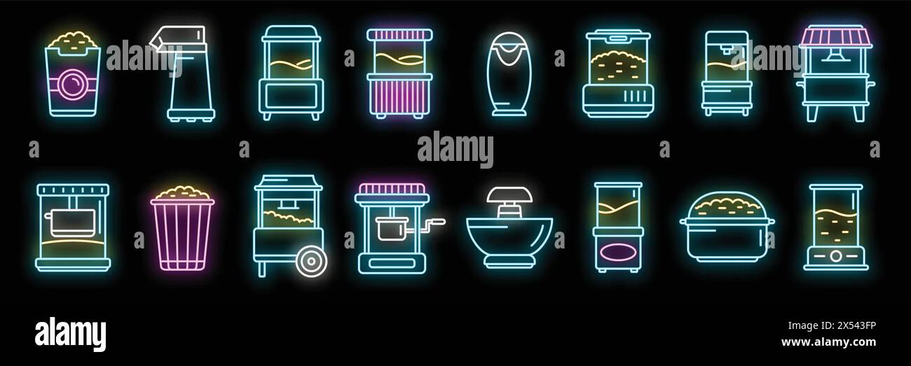 Popcorn maker machine icons set outline vector. Cinema corn. Making ...