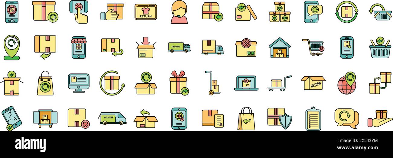 Return of goods icons set outline vector Agreement certificate Return