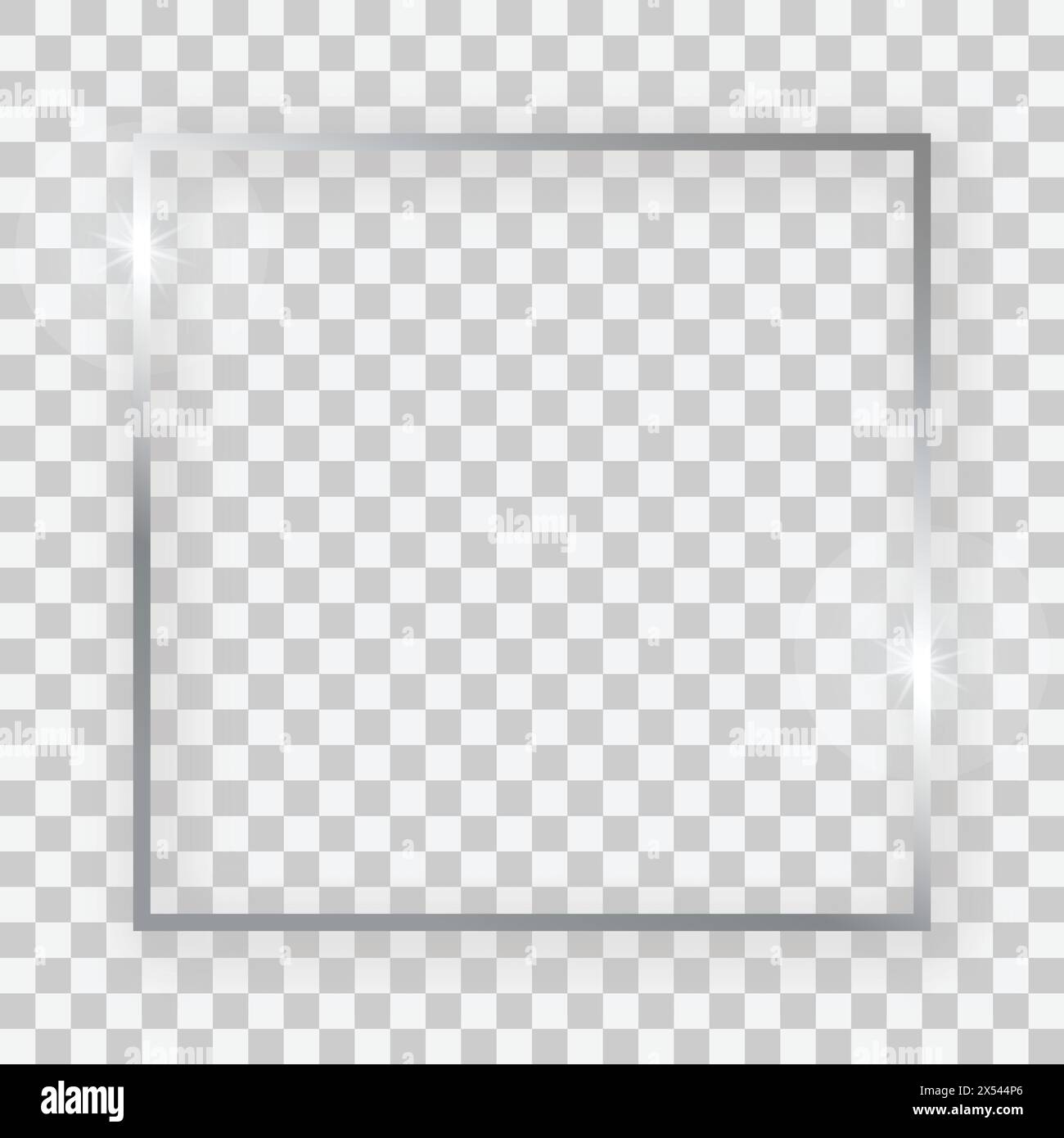 Silver shiny square frame with glowing effects and shadows on ...