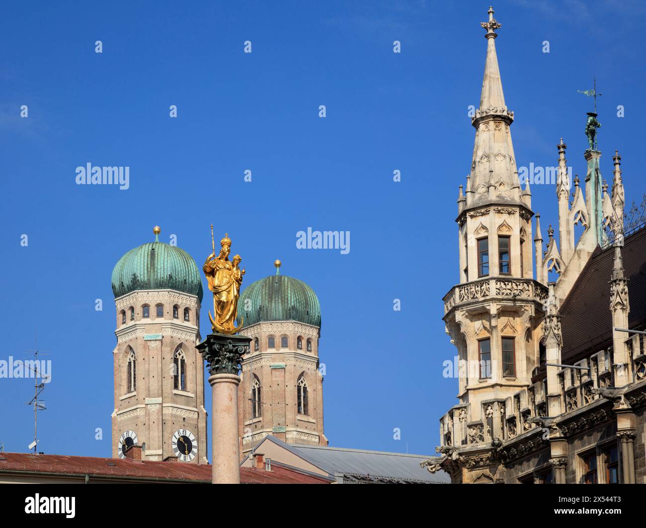 geography / travel, Germany, Bavaria, Munich, Marienplatz, Marian column, ADDITIONAL-RIGHTS-CLEARANCE-INFO-NOT-AVAILABLE Stock Photo