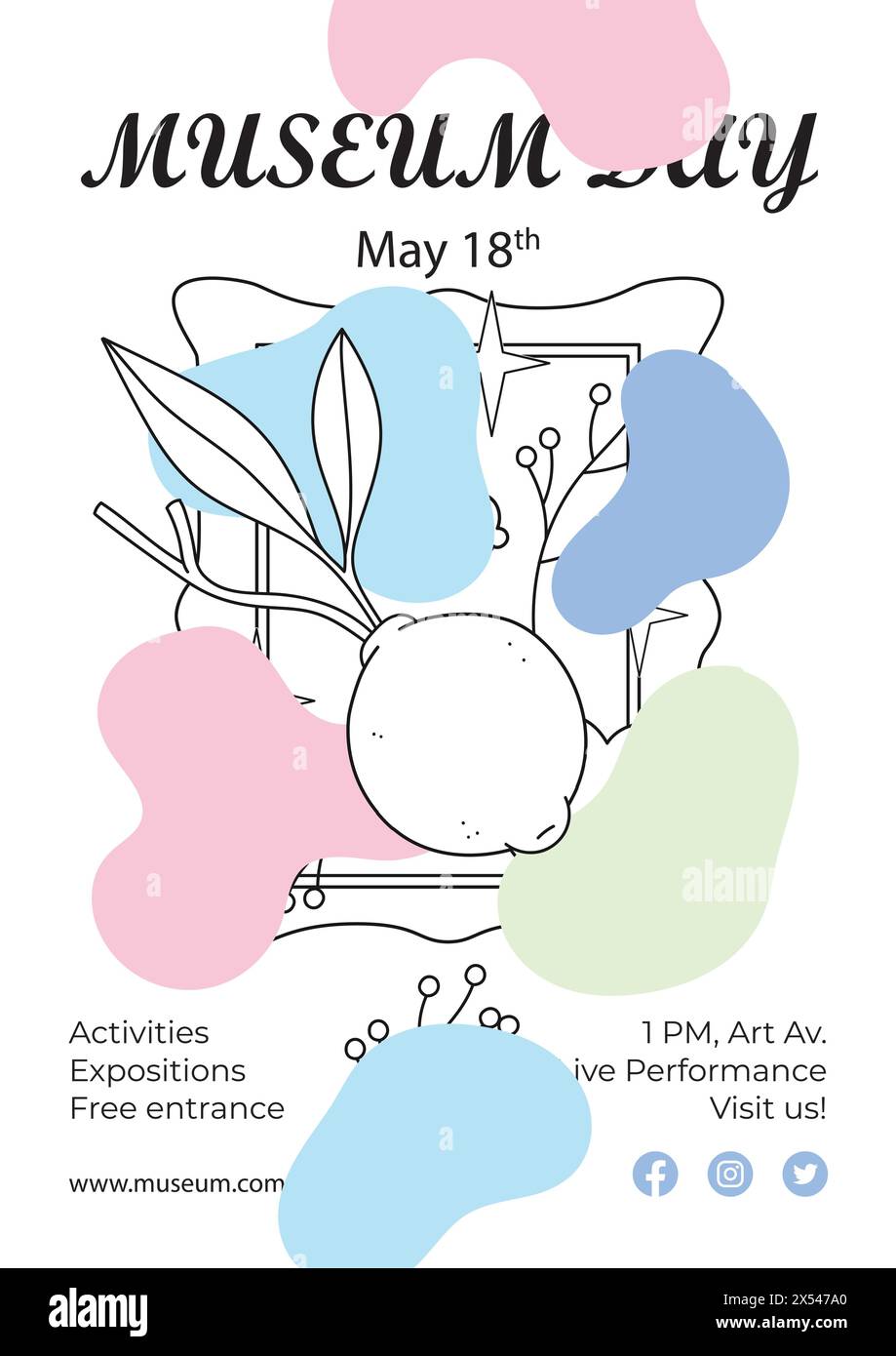 Hand drawn vertical poster template for international museum day Stock ...
