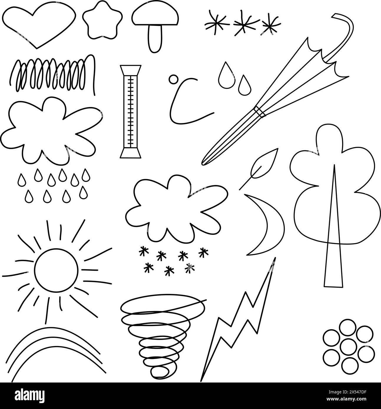 Collection of hand drawn doodle weather icons isolated on white ...