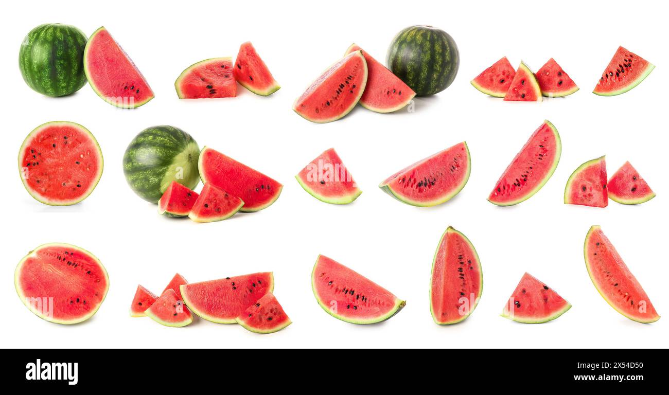 Set of sweet ripe watermelons on white background Stock Photo - Alamy