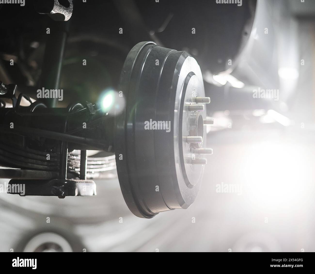 Close-up of a car's drum brakes. Stock Photo