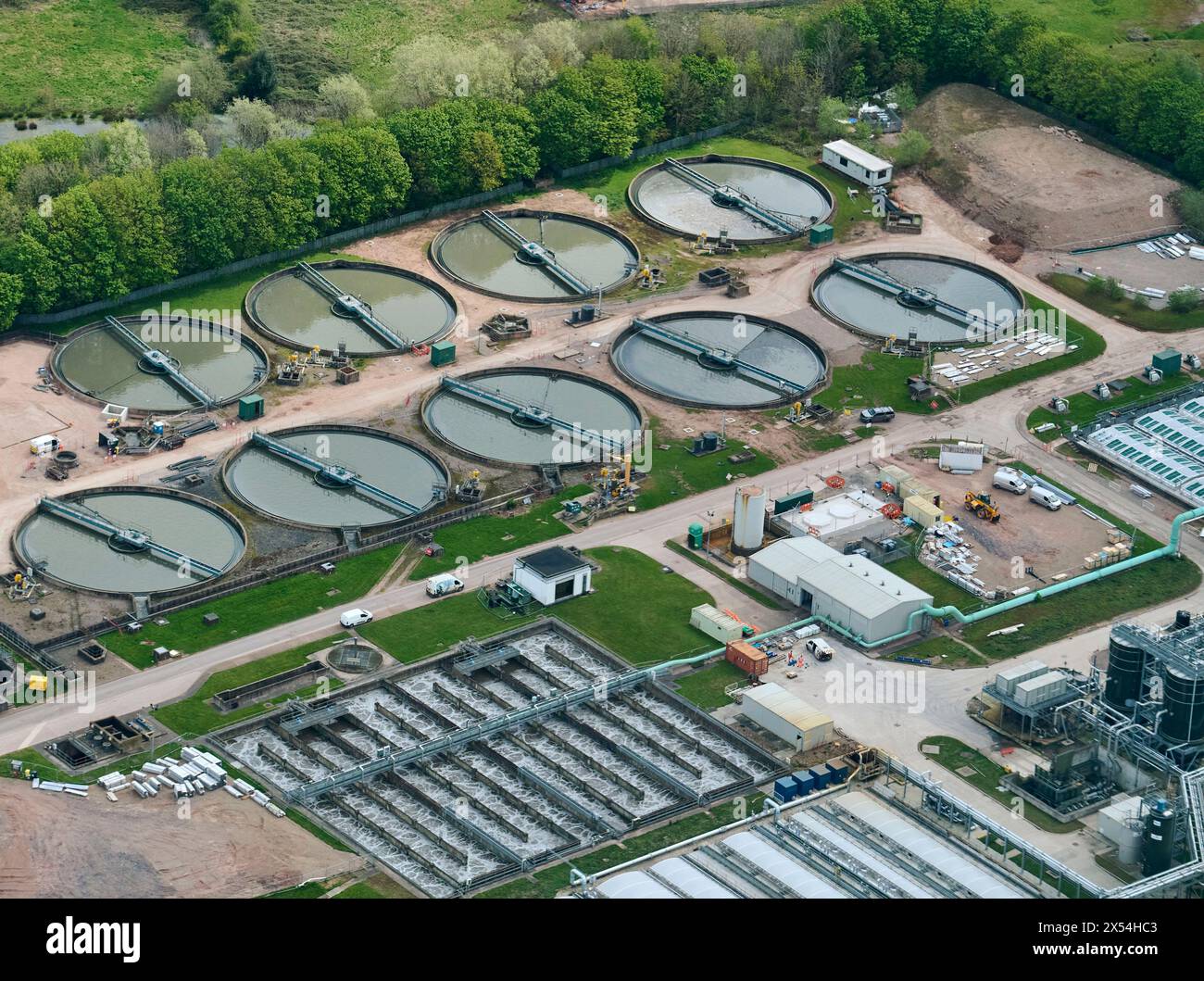 An aerial view of Water treatment works under improvement, Stoke area, north west England , UK Stock Photo