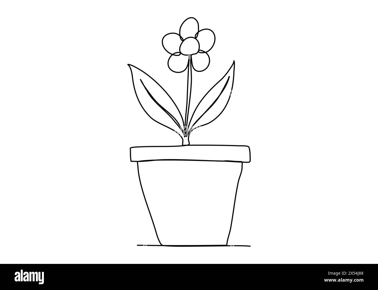 Flower in a pot, one line drawing vector illustration Stock Vector ...
