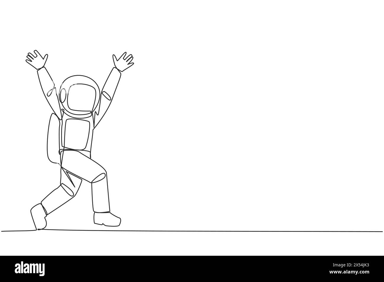 Single one line drawing young astronaut running to celebrate the ...