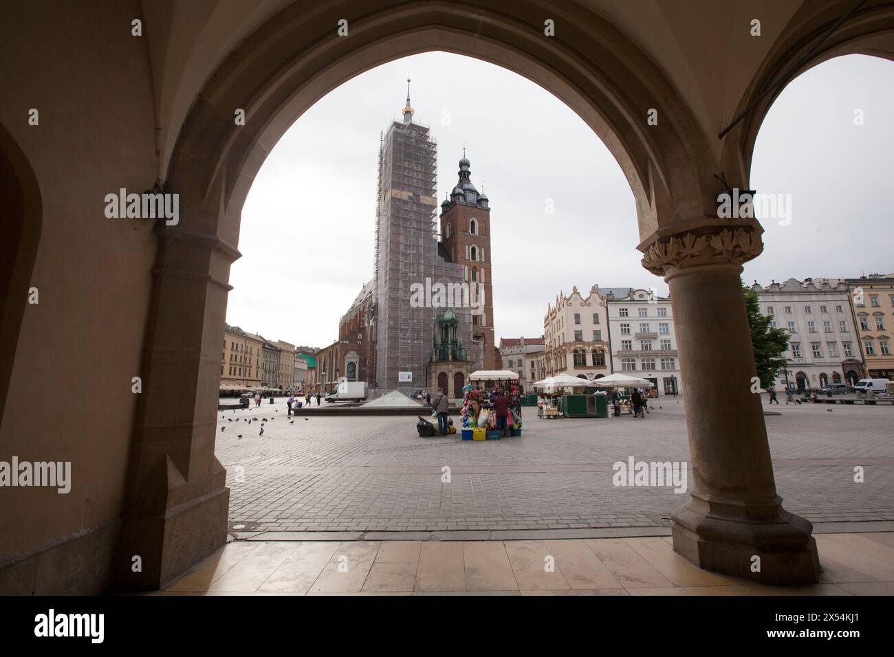 St. Mary's Basilica in Krakow - Bazylika Mariacka w Krakowie,  Rynek Głowny W Krakowie Stock Photo