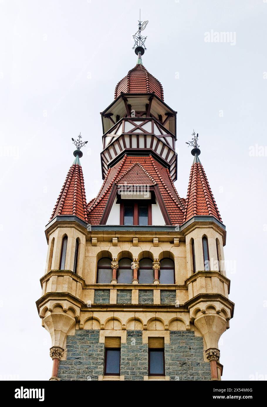 Tower of the historic Vohwinkel town hall, Germany, North Rhine-Westphalia, Bergisches Land, Wuppertal Stock Photo