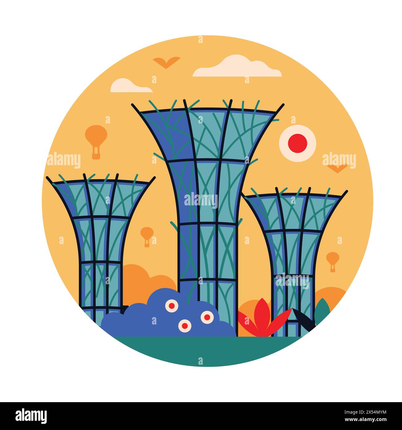 Singapore Gardens by the Bay Flat Circle Icon Stock Vector