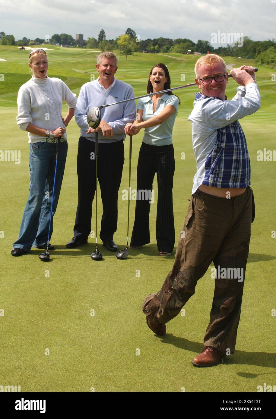 Chris Evans, Jodie Kidd, Kirsty Gallagher and Colin Montgomery pictured at the launch of the Allstar Celebrity Golf tournament at The Celtic Manor Resort, Newport. Stock Photo