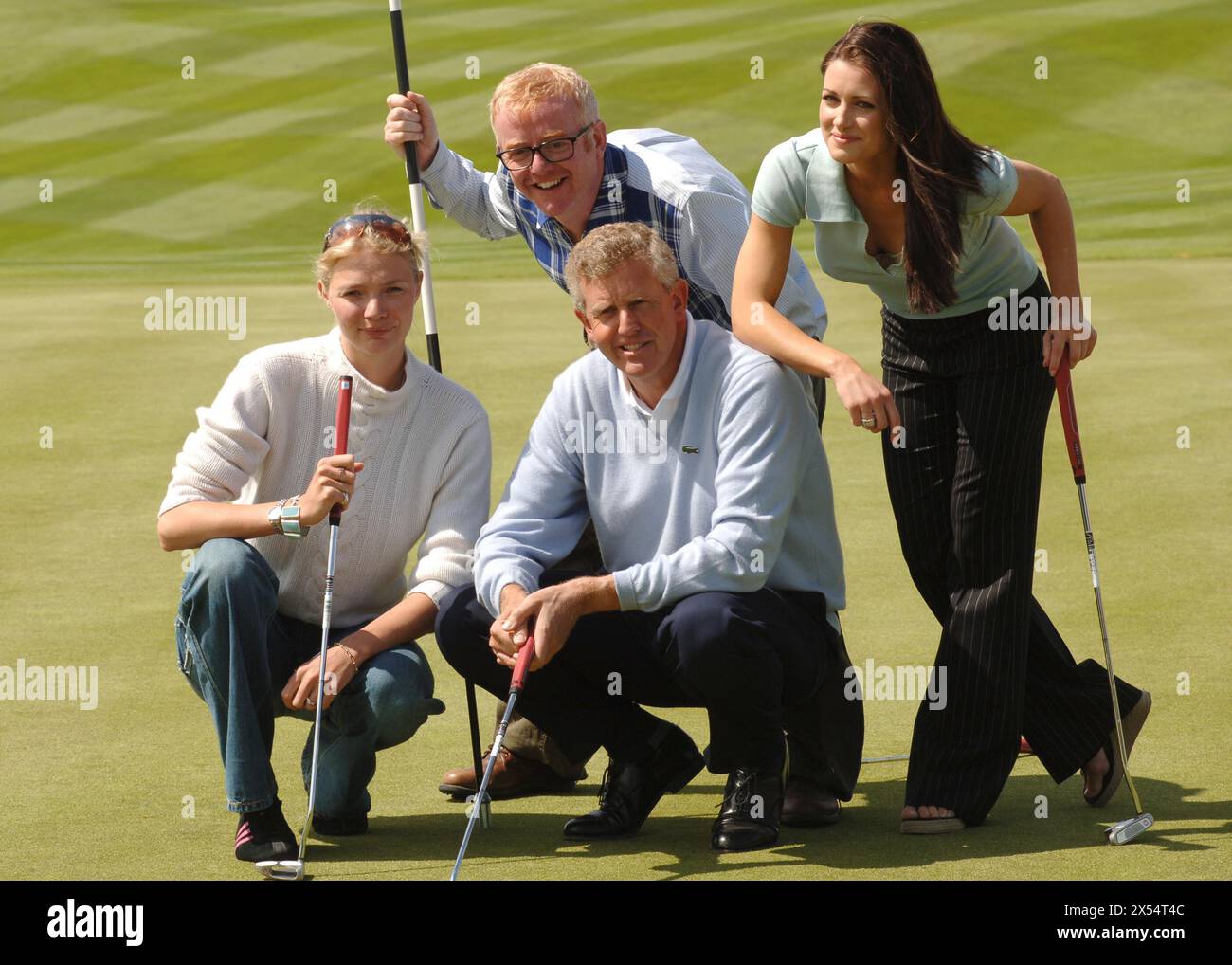 Chris Evans, Jodie Kidd, Kirsty Gallagher and Colin Montgomery pictured at the launch of the Allstar Celebrity Golf tournament at The Celtic Manor Resort, Newport. Stock Photo