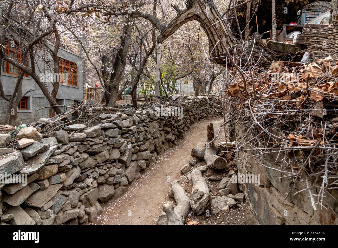 Footpath in the farming village of Turtuk in northern India near the ...