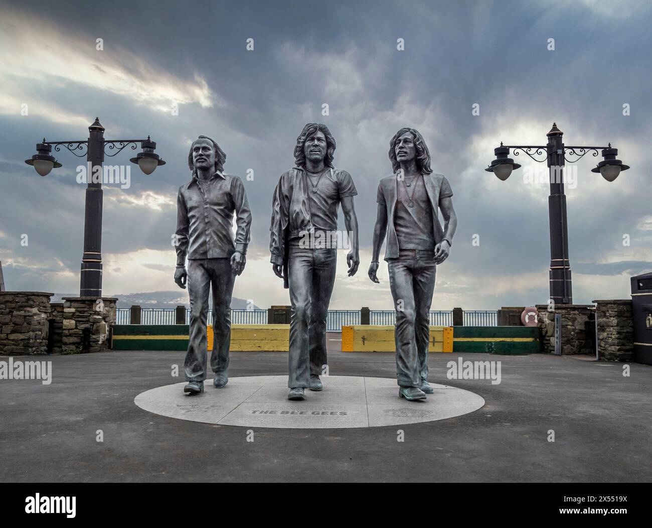 The image is of the music trio the Bee Gees who were born on the Isle ...