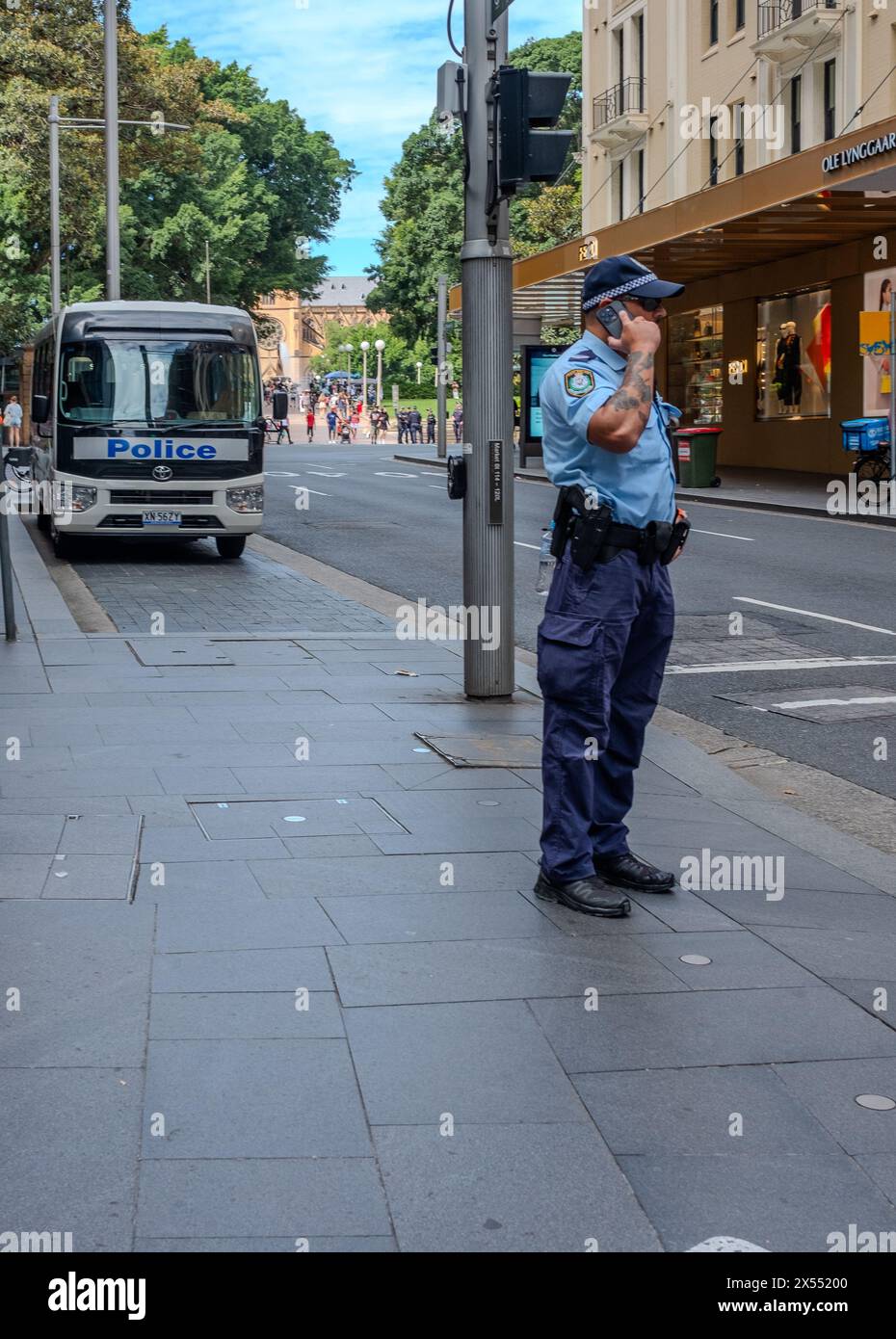 The Police Force of Sydney in Australia on duty as a nearby pro Palestine protest gets underway Stock Photo