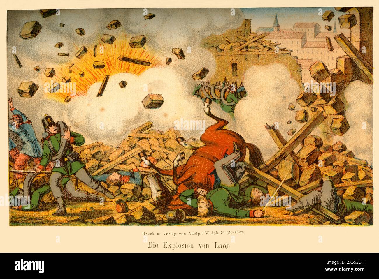 events, Franco-Prussion war, 1870-1871, original text 'The explosion of Laon ', ARTIST'S COPYRIGHT HAS NOT TO BE CLEARED Stock Photo