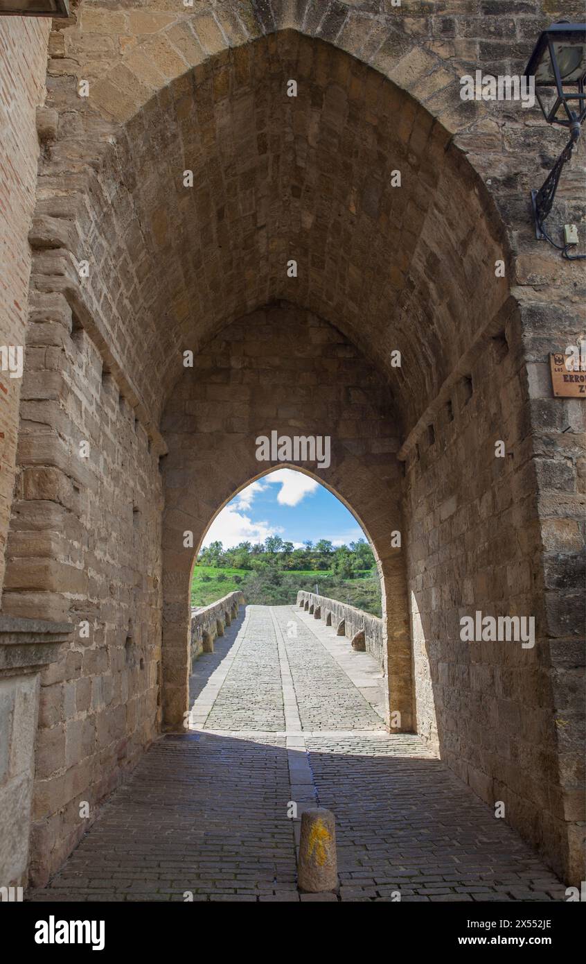 Romanesque Bridge Large Romanesque bridge of Puente La Reina, Navarre, Spain. Access arch ...