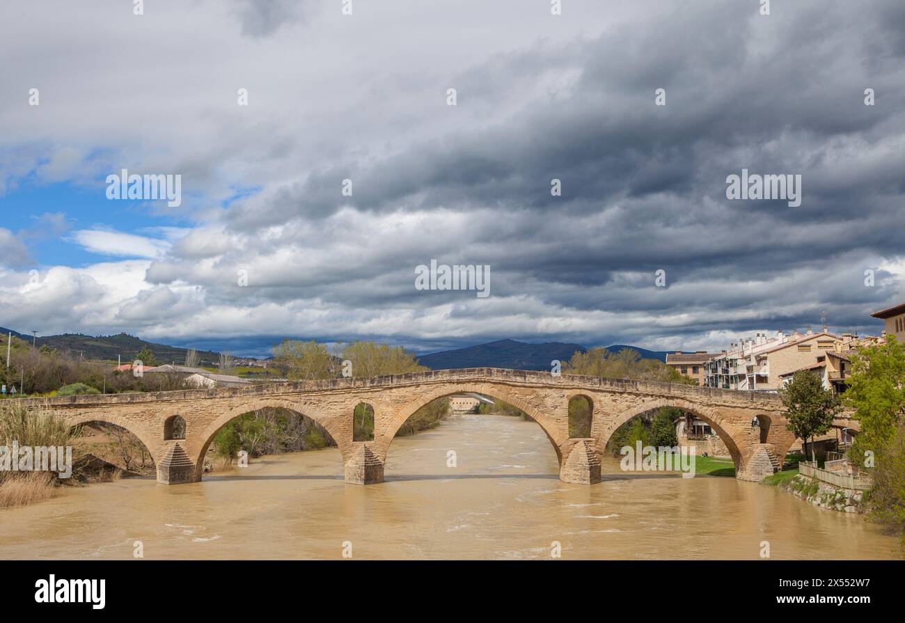 Romanesque Bridge Large Romanesque bridge of Puente La Reina, Navarre, Spain Stock Photo ...