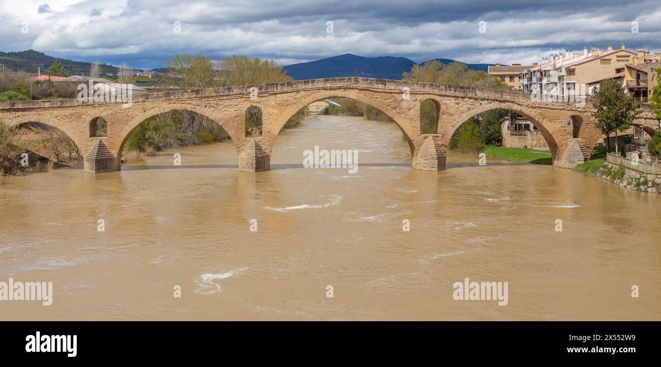 Romanesque Bridge Large Romanesque bridge of Puente La Reina, Navarre, Spain Stock Photo ...