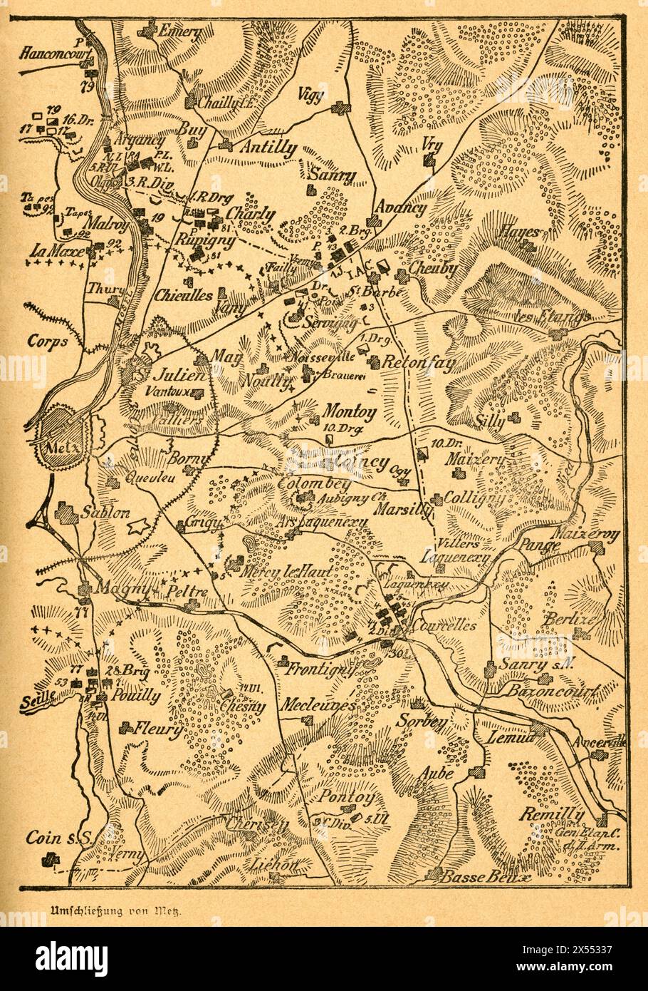 geography / travel, Germany, France, Metz, Franco-Prussian War, the closure on Metz, first part of the map, ARTIST'S COPYRIGHT HAS NOT TO BE CLEARED Stock Photo