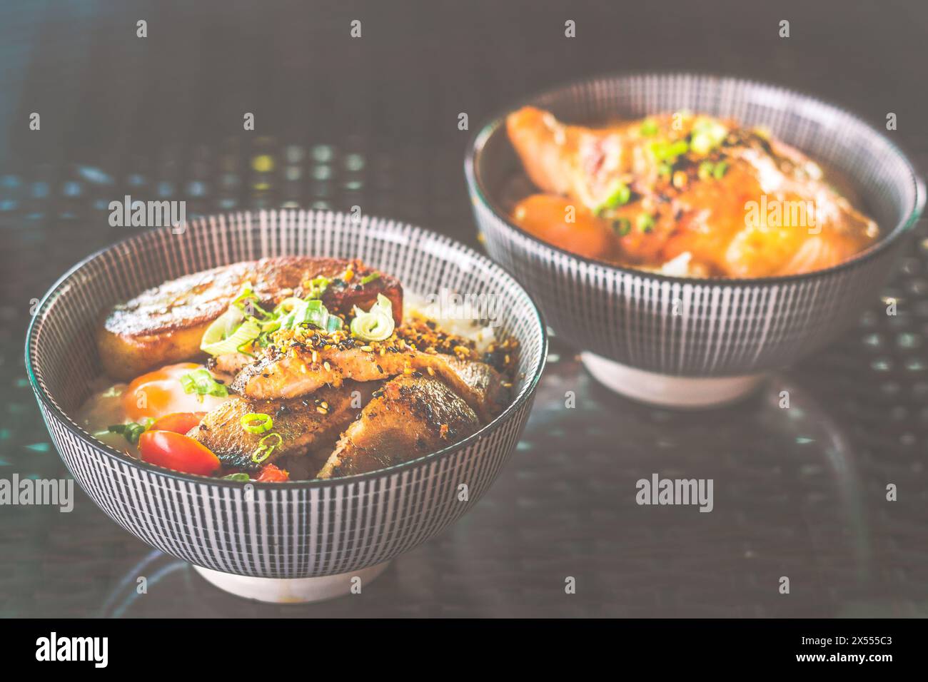 grilled Pork Cheek and Foie Gras rice Bowl with onsen soft boil egg