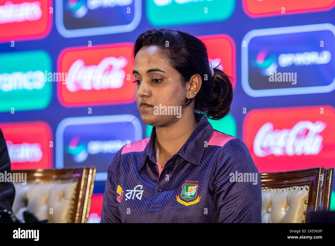 Women's Team Captain of Bangladesh, Nigar Sultana Joty seen during a press conference at the Pan Pacific Sonargaon, Dhaka. The 2024 ICC Women's T20 World Cup is scheduled to be the ninth edition of ICC Women's T20 World Cup tournament. It is scheduled to be hosted in Bangladesh from 3 to 20 October 2024. Australia are the defending champions having defeated South Africa in final of the previous edition. Stock Photo