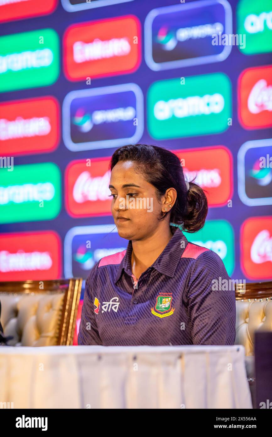 Dhaka, Bangladesh. 05th May, 2024. Women's Team Captain of Bangladesh, Nigar Sultana Joty seen during a press conference at the Pan Pacific Sonargaon, Dhaka. The 2024 ICC Women's T20 World Cup is scheduled to be the ninth edition of ICC Women's T20 World Cup tournament. It is scheduled to be hosted in Bangladesh from 3 to 20 October 2024. Australia are the defending champions having defeated South Africa in final of the previous edition. (Photo by Sazzad Hossain/SOPA Images/Sipa USA) Credit: Sipa USA/Alamy Live News Stock Photo