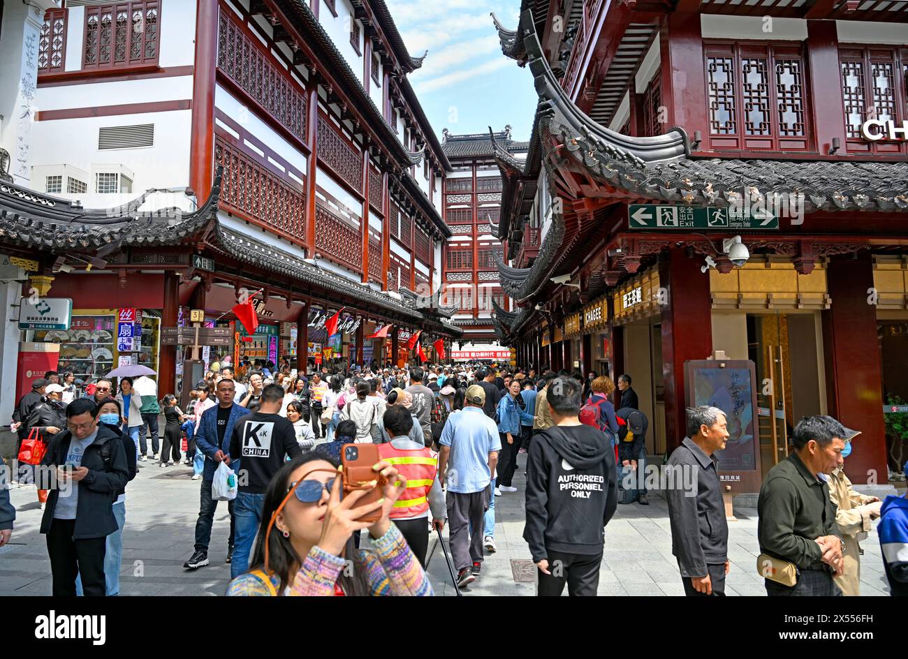 Shanghai, China - May 03, 2024; Bustling Traditional Yuyuan Tourist Market on Labour Day, Shanghai, China Stock Photo