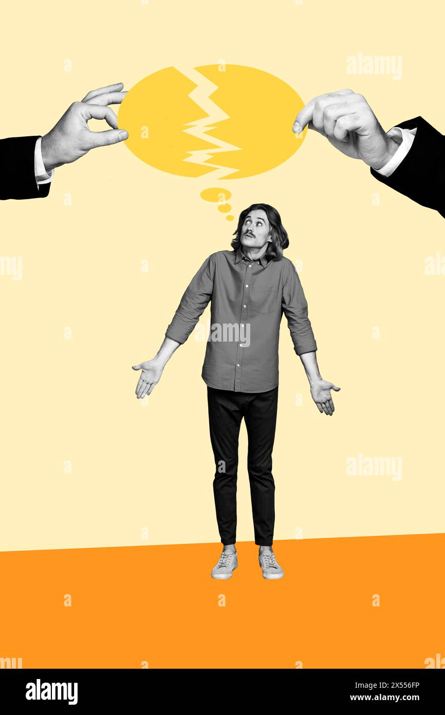 Trend artwork composite photo collage of young uncertain man leader ...