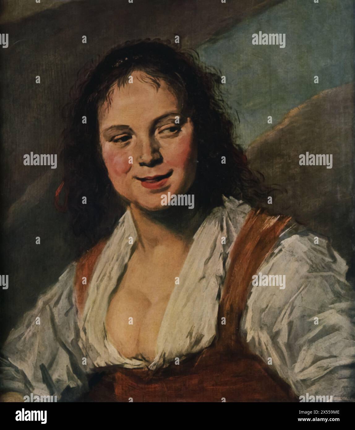 La Bohémienne' ('The Gypsy Girl') by Frans Hals, dated circa 1625, housed at the Louvre Museum, Paris, France. This portrait by Frans Hals captures the lively expression and spirited demeanor of a young gypsy woman. Hals’s ability to portray figures with a sense of life and character, makes this work a typical example of 17th-century Dutch portraiture. Stock Photo