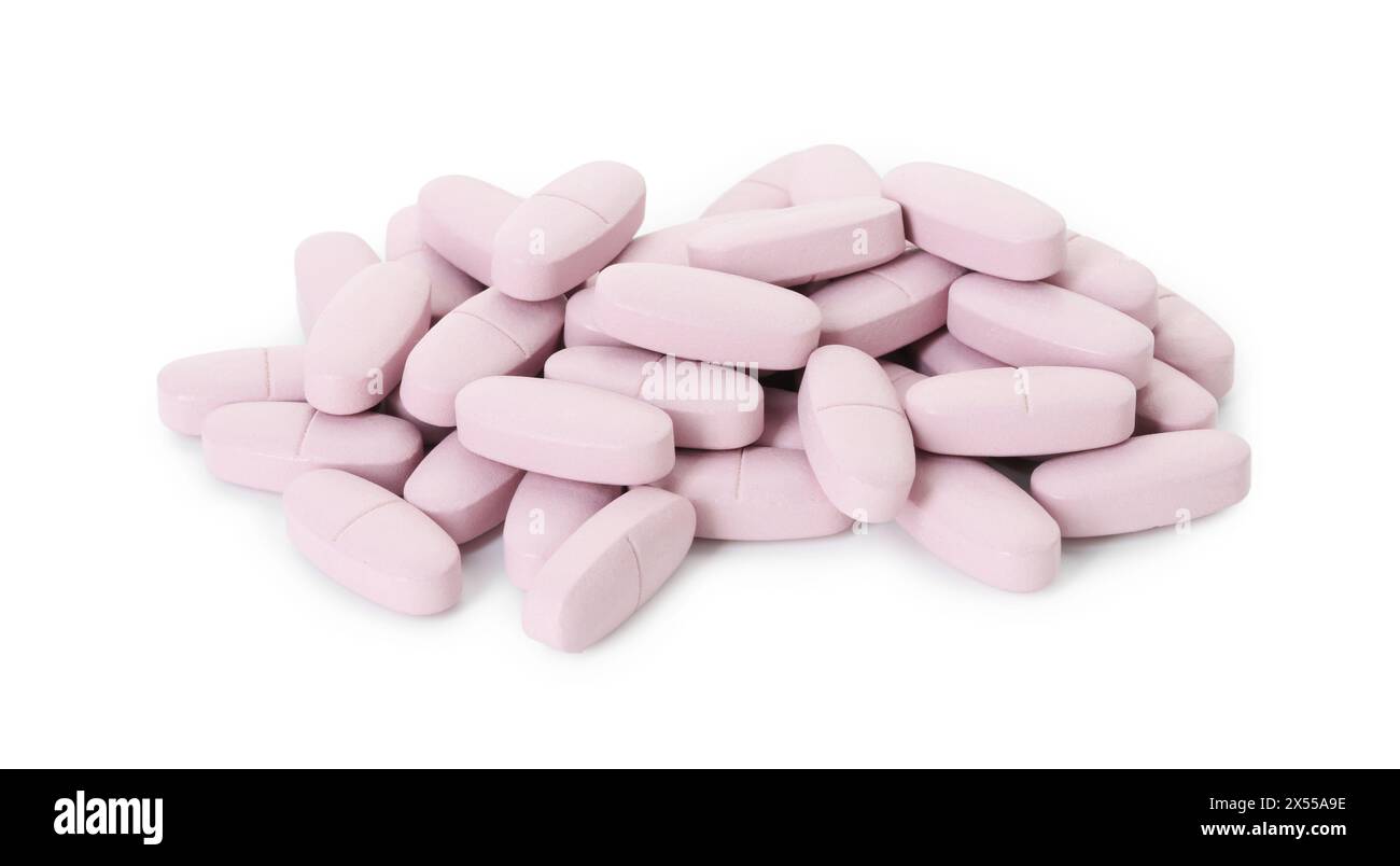 Vitamin pills isolated on white. Health supplement Stock Photo