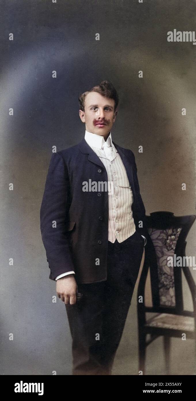 people, men, portrait / half length 1900s, young man with moustache, Altötting, 1900, ADDITIONAL-RIGHTS-CLEARANCE-INFO-NOT-AVAILABLE Stock Photo