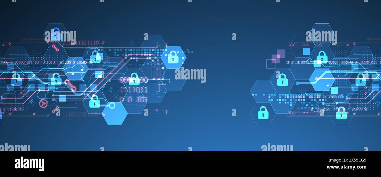 Secure digital background. Virtual confidential, programming protection. Hand drawn vector. Stock Vector