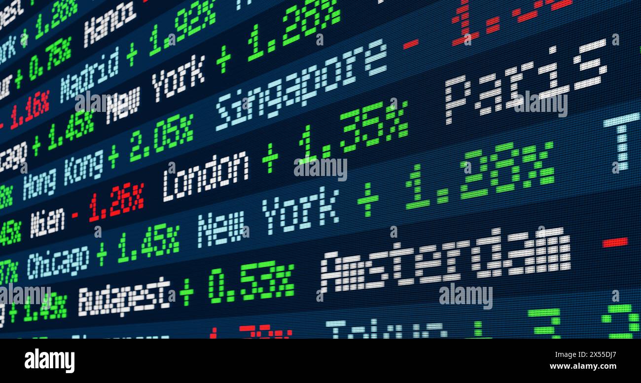 Stock Ticker With Index Changes Of The Global Markets Stock Market And Stock Ticker With Index Changes Of The Global Markets Stock Market And