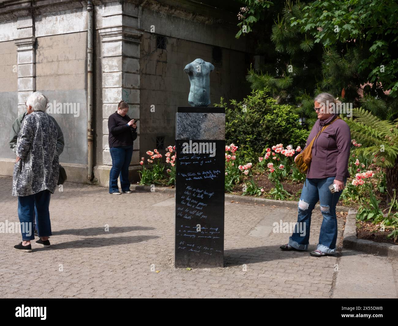 Sculptures dedicated to the legacy of Oscar Wilde in Merrion Square, Dublin city, Ireland. Stock Photo