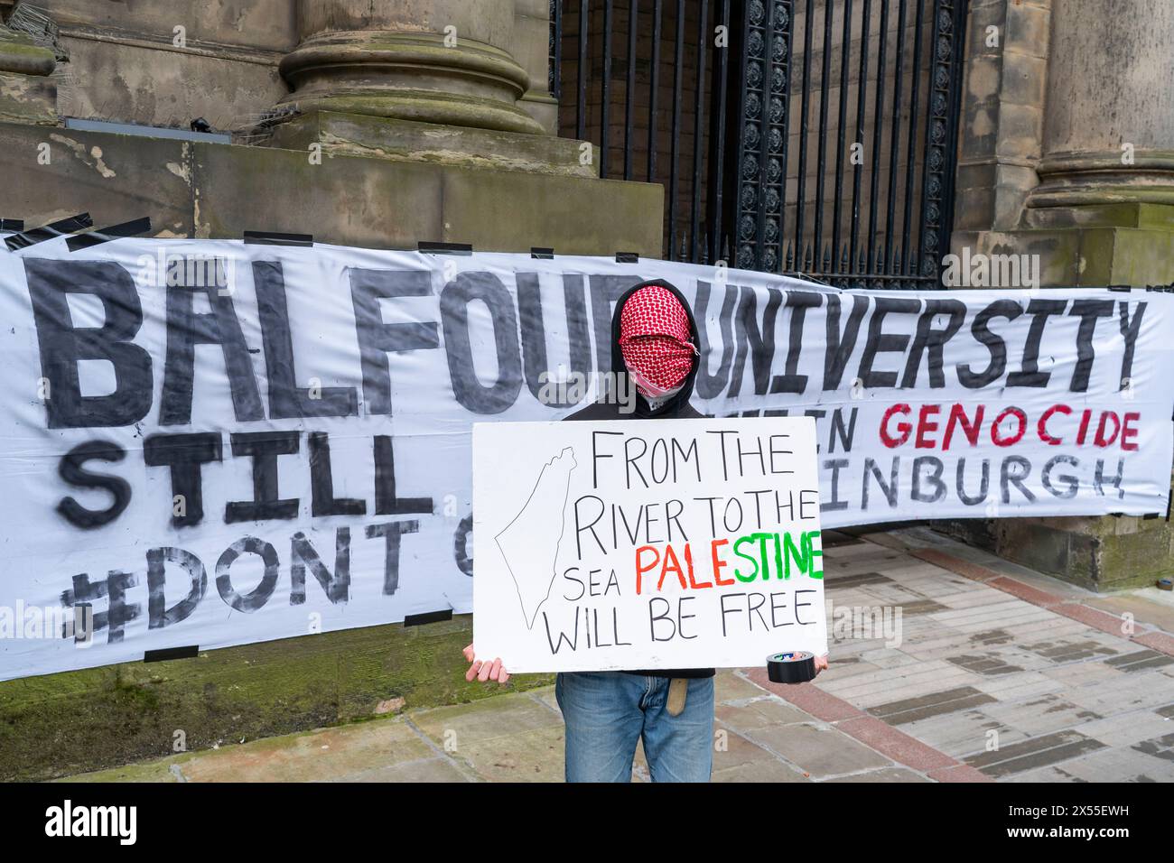 Edinburgh, Scotland, UK. 7th  May 2024. Student activists at the University of Edinburgh  Old College have occupied the quad to protest against the Israeli military offensive in Gaza . The Pro-Palestinian protesters have erected tents and banners on the University property.  Iain Masterton/Alamy Live News Stock Photo
