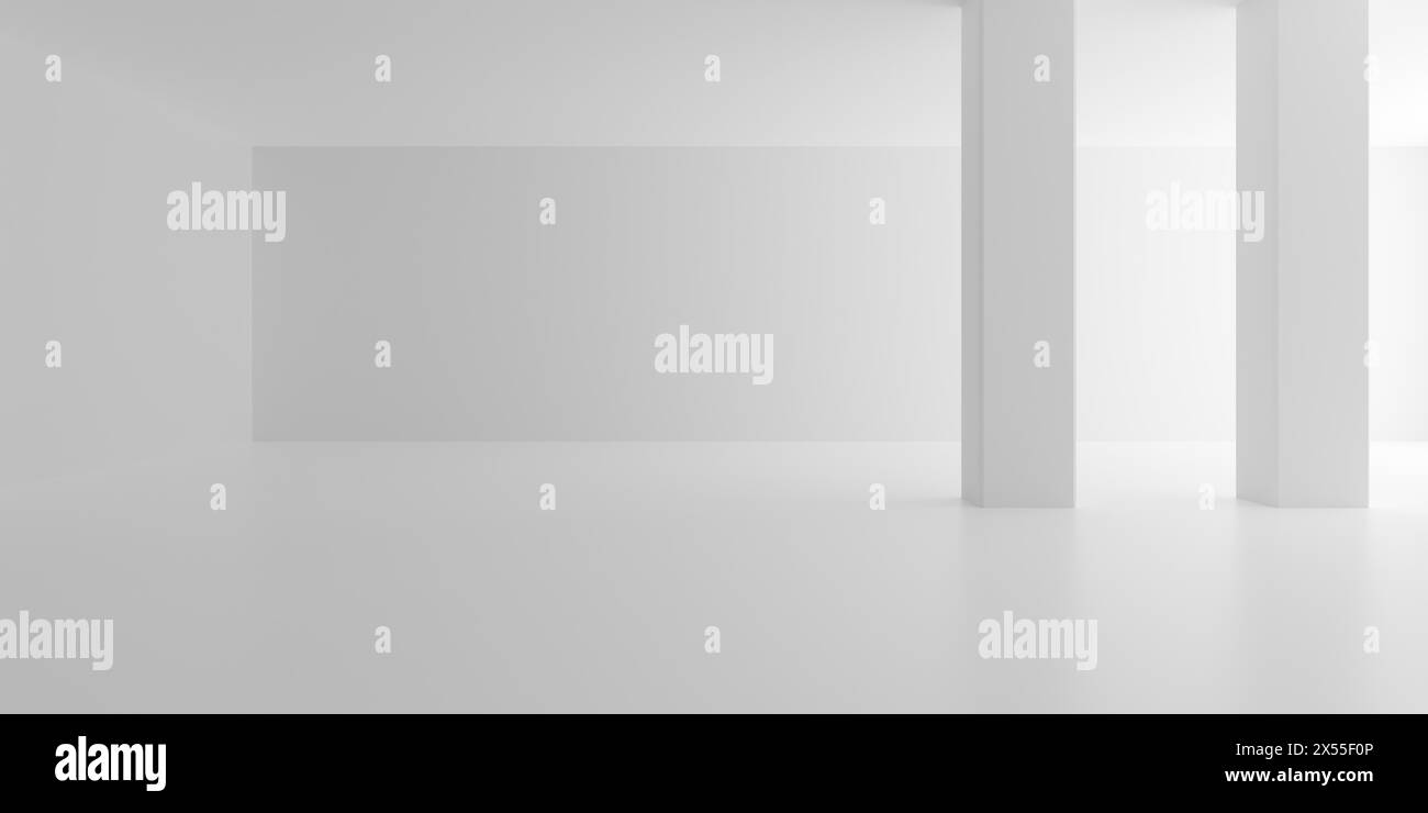 Empty white interior room with indirect light and two pillars, modern ...