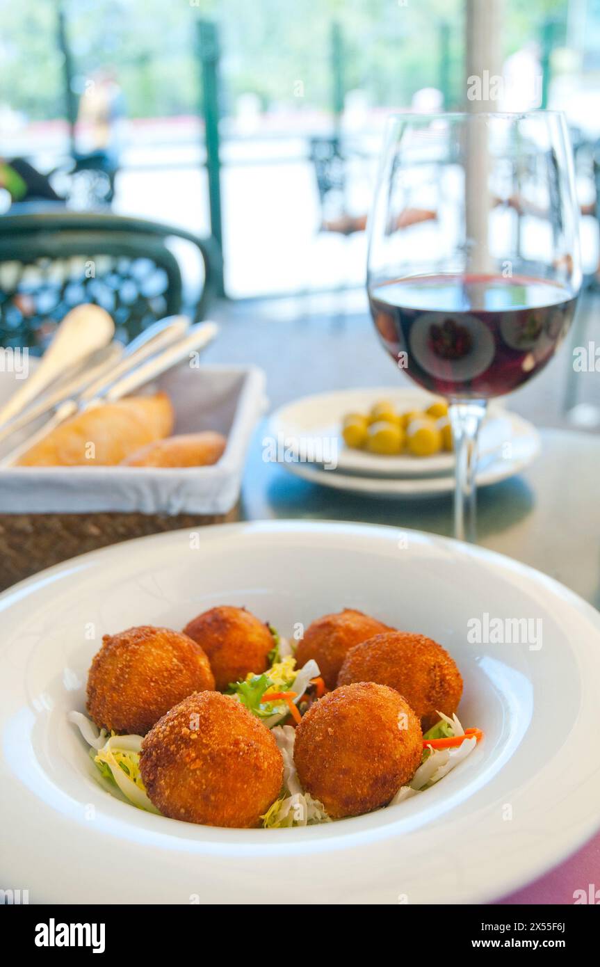 Croquettes serving. Madrid, Spain. Stock Photo