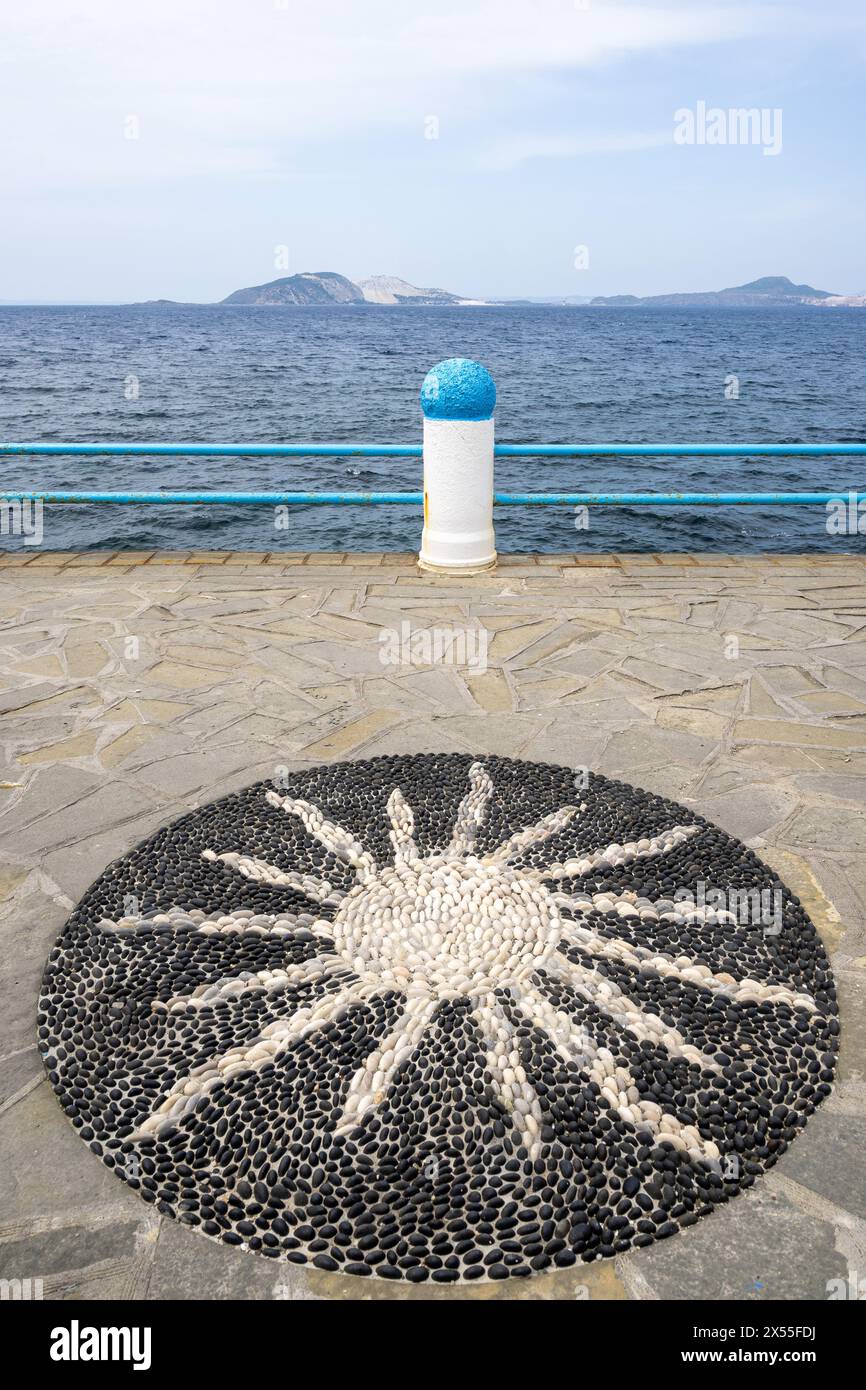 Promenade with traditional Greek mosaic on Nisyros island. Greece Stock Photo