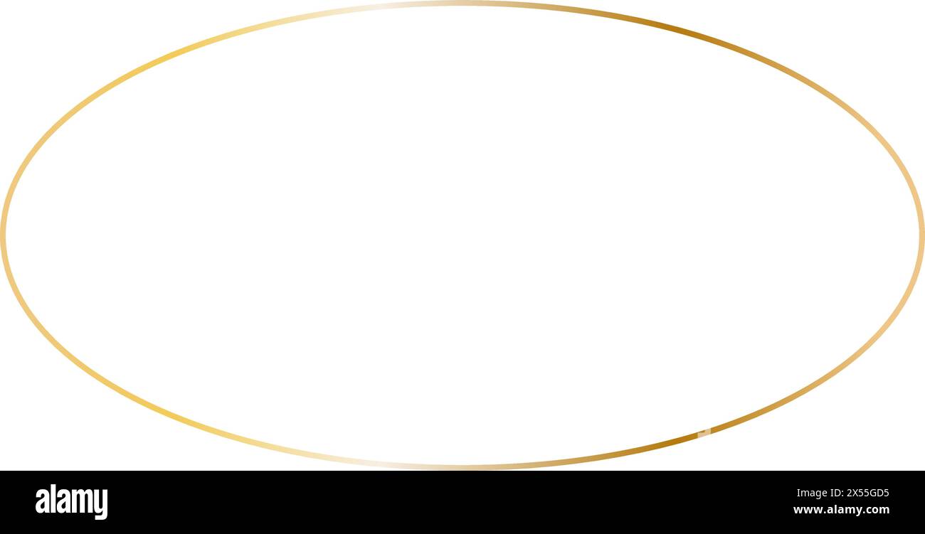 Gold ellipse horizontal frame. Vector outline thin oval aesthetic border for invitations design Stock Vector