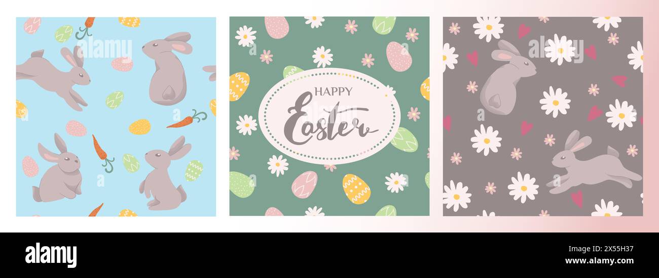 Easter rabbit pattern set. Seamless pattern with rabbit, carrots and ...